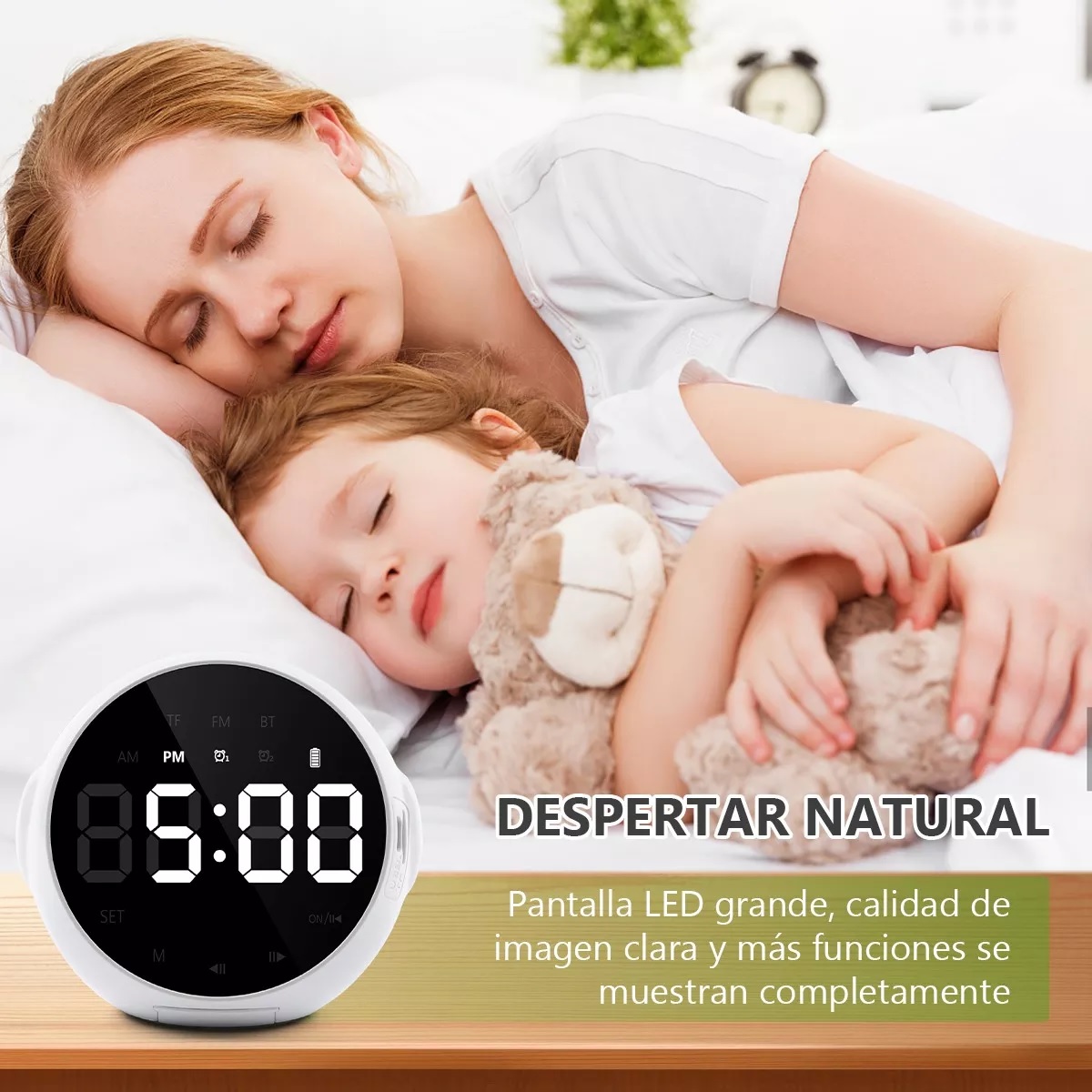 Altavoz Bluetooth Portátil Con Reloj Digital/despertador Blanco