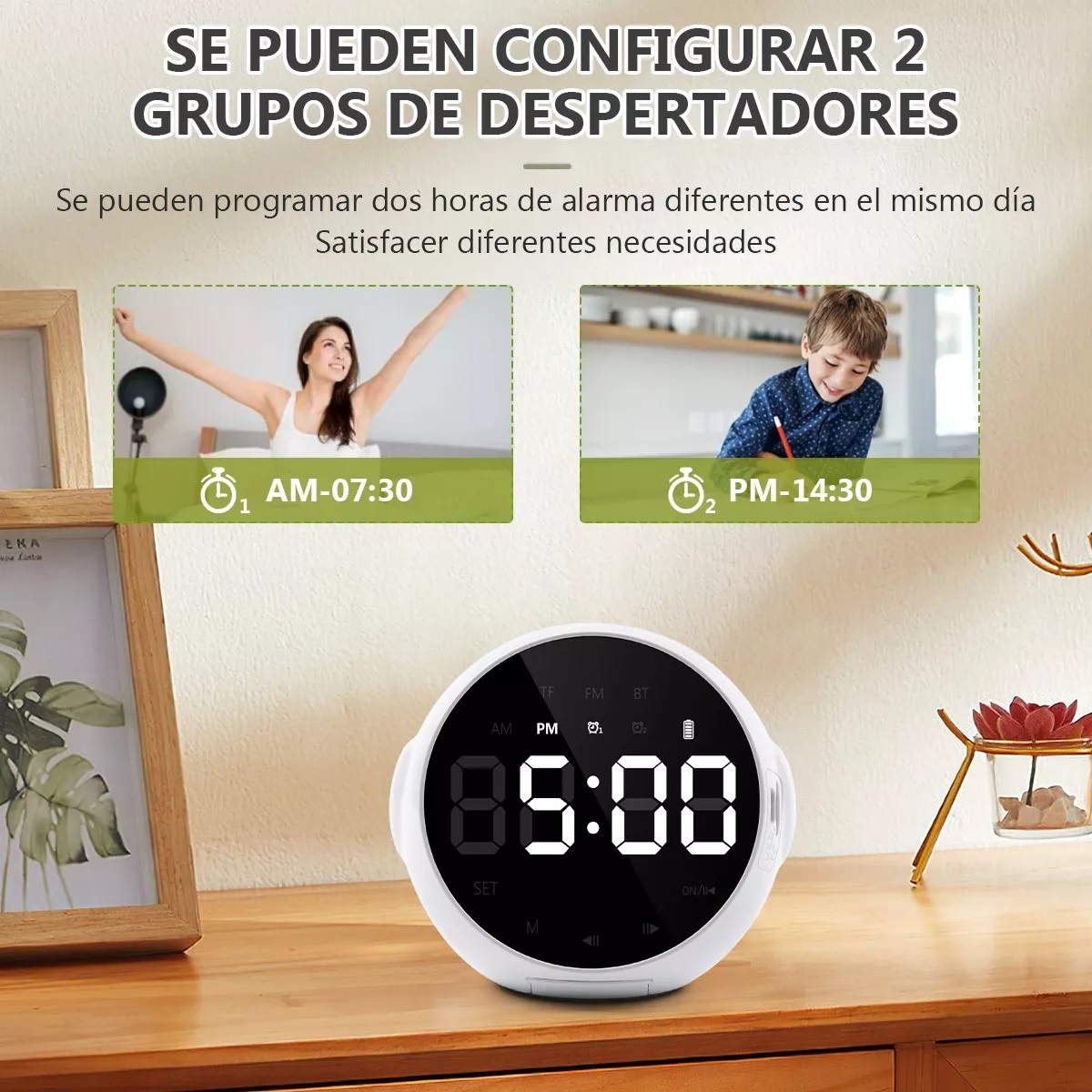Altavoz Bluetooth Portátil Con Reloj Digital/despertador Blanco
