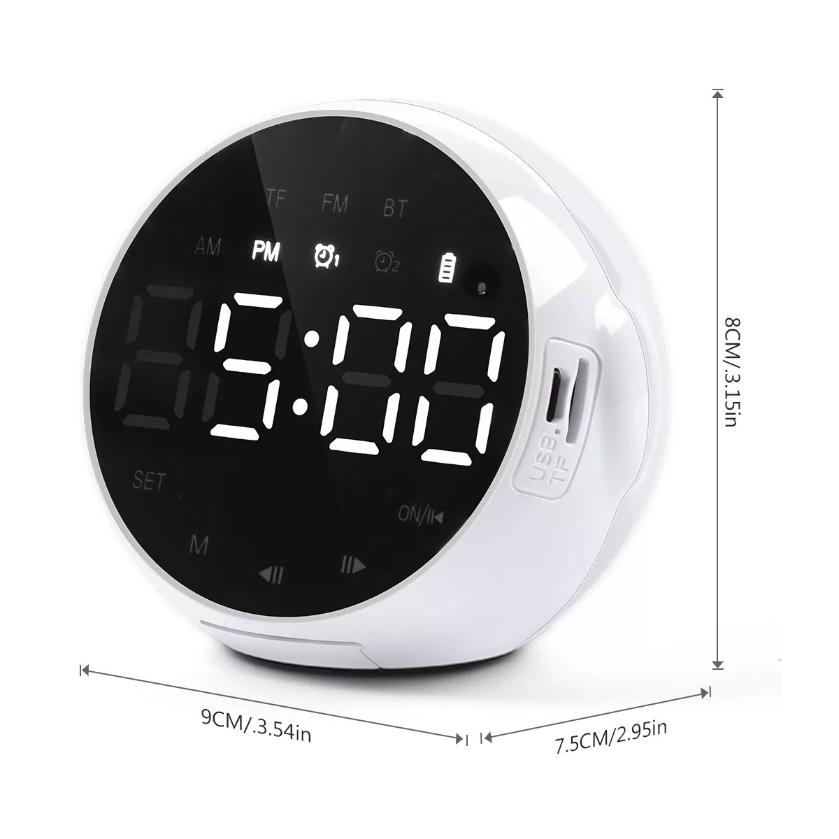 Altavoz Bluetooth Portátil Con Reloj Digital/despertador Blanco