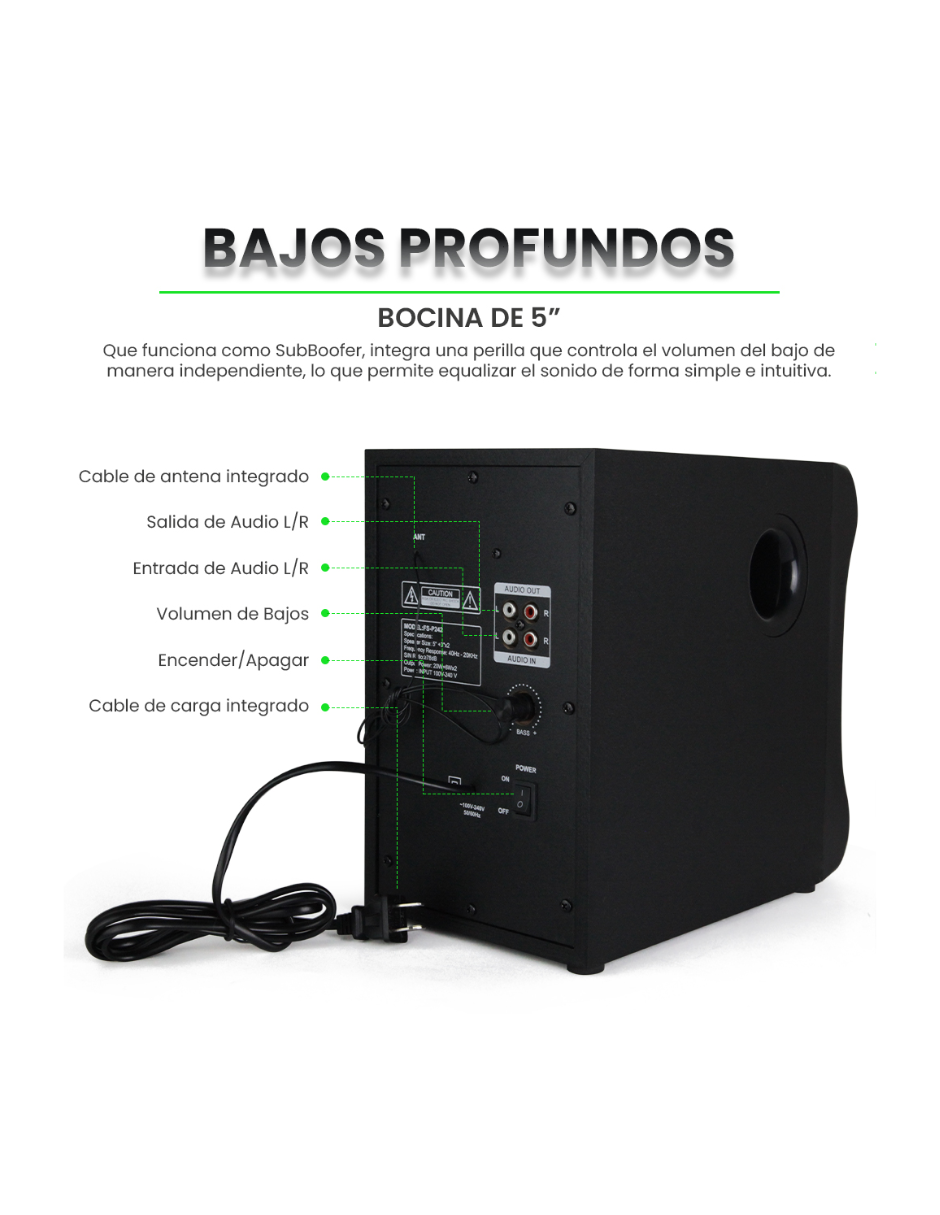 Mini componente de 3 bocinas y control remoto con luz FOL FS-P239