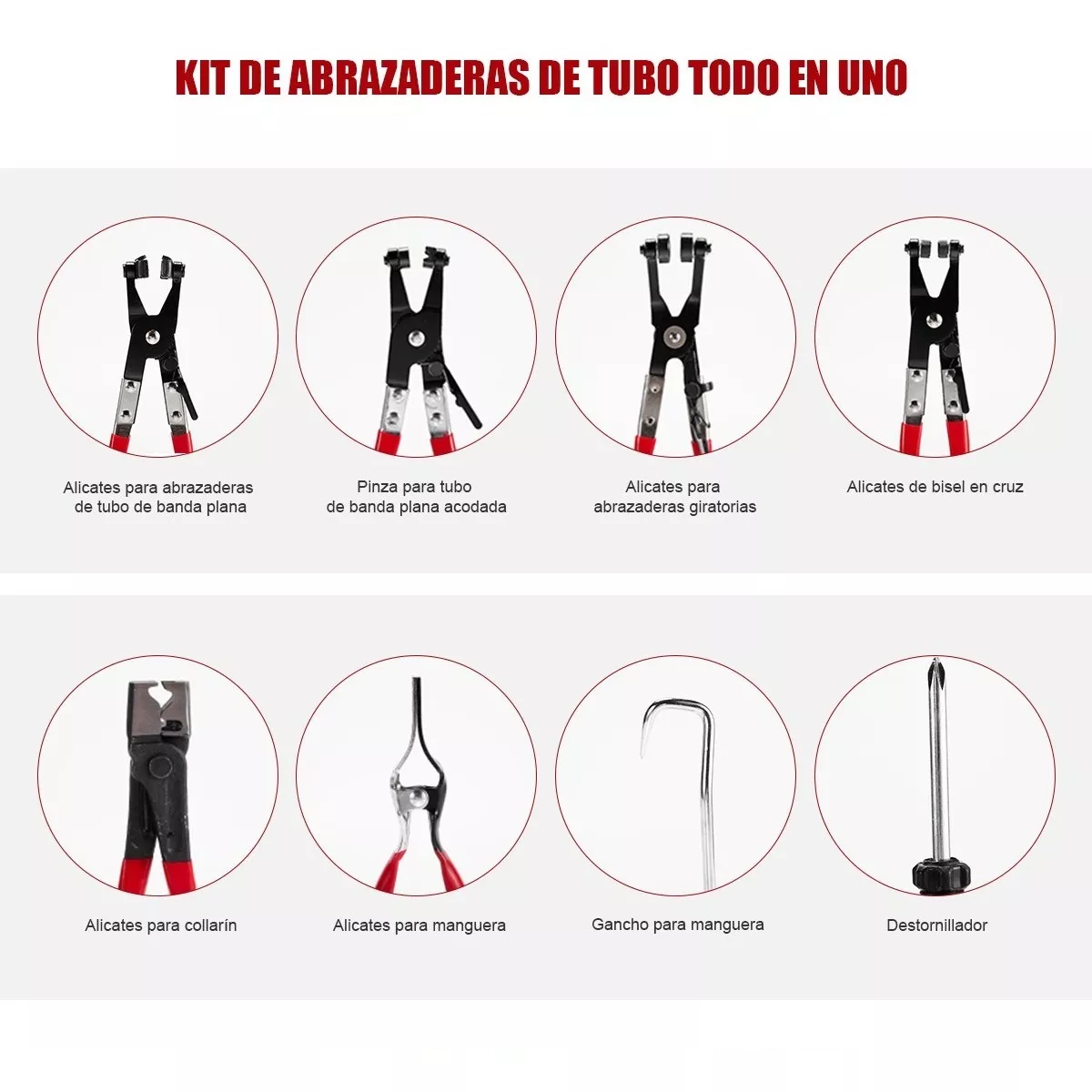 Kit de Herramirntas Pinzas para Abrazaderas Automotriz Rojo