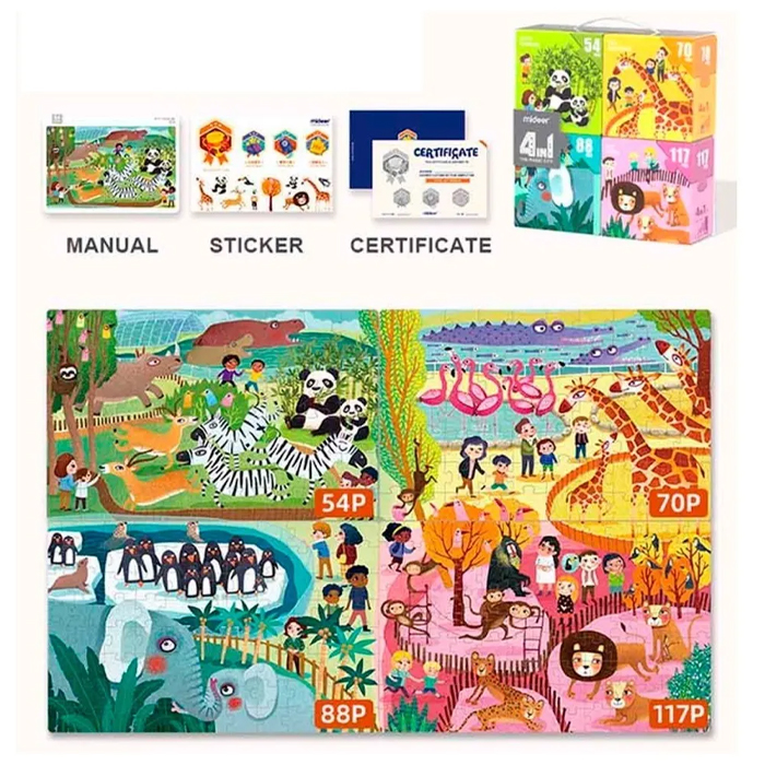 Rompecabezas Animales 4 En 1 Mideer Juego Niños Educativo