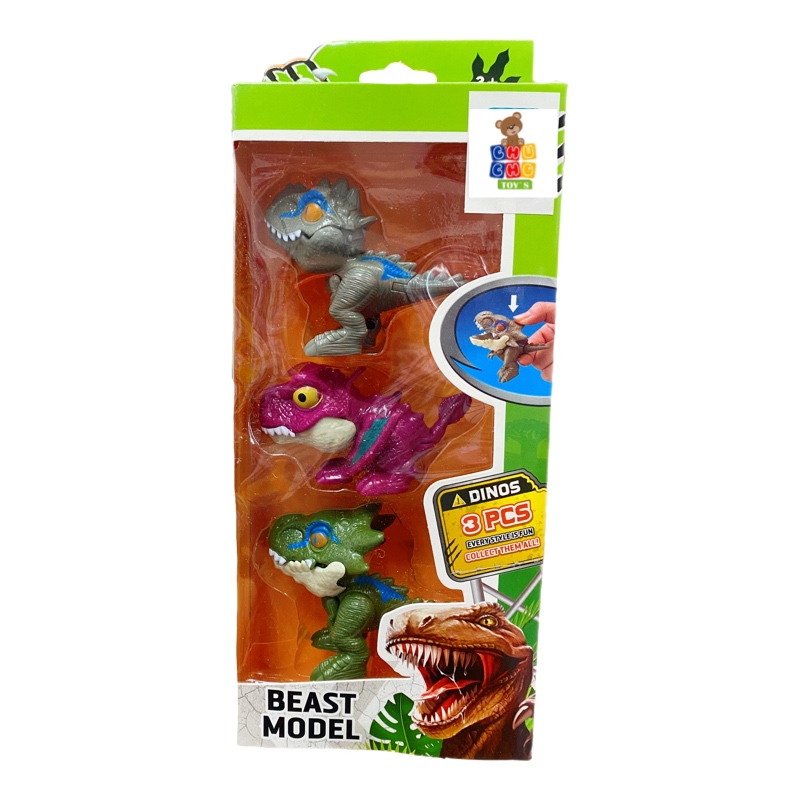 Dinosaurios Mordelones Articulados Movimiento Juguete 3pz