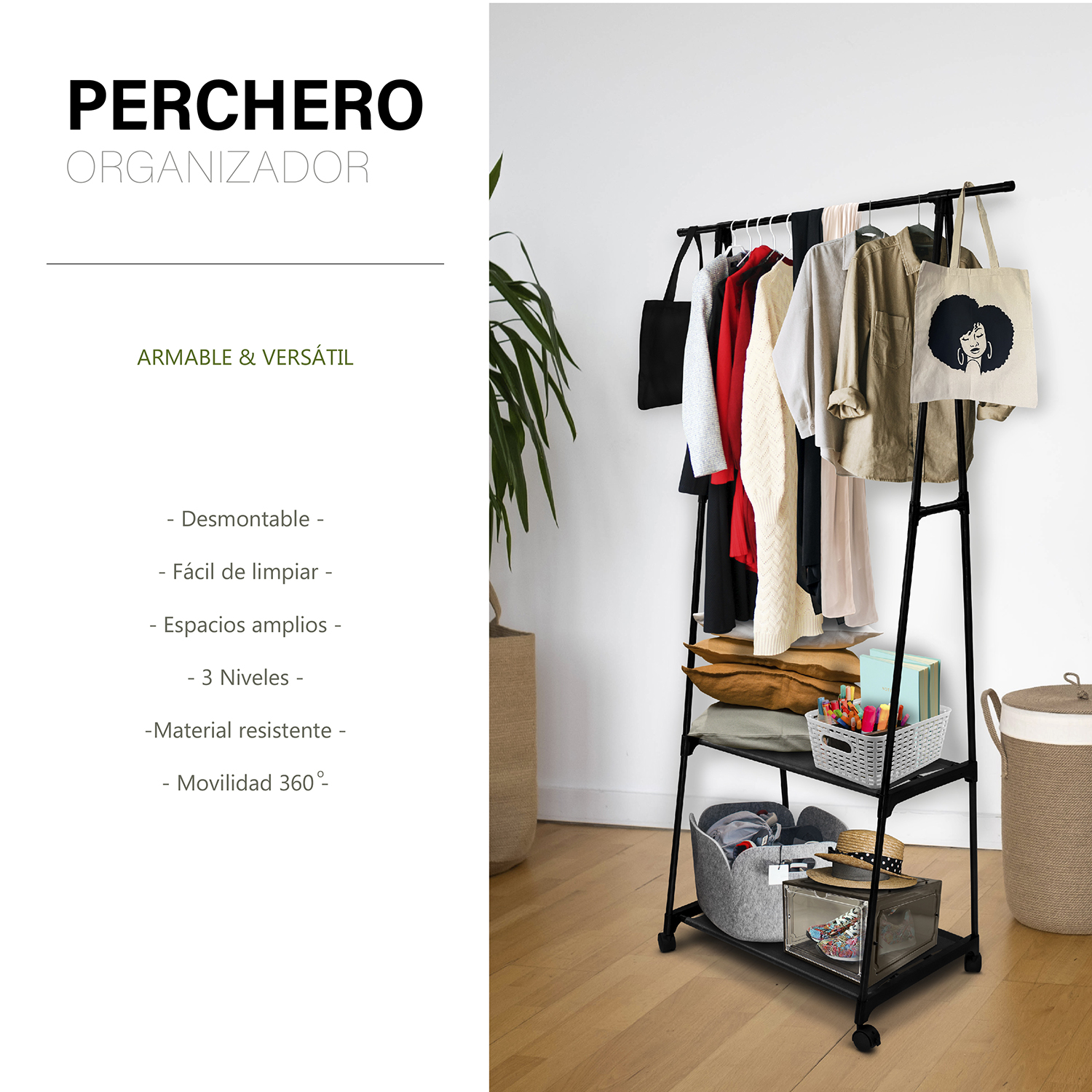 Rack para ropa Perchero Organizador de ropa