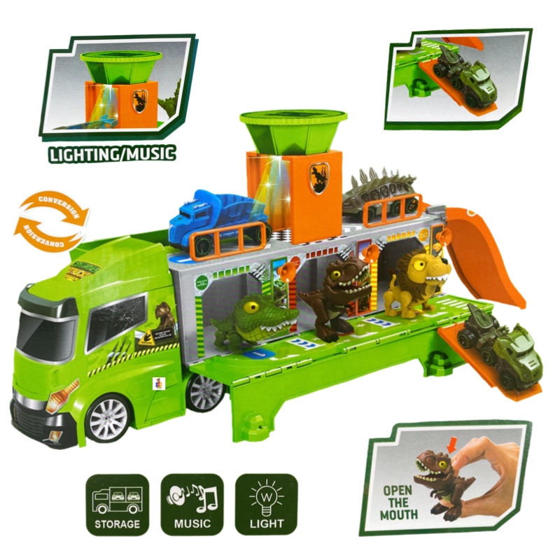 Camión Transportador Carros Dinosaurios Con Luces Y Sonido