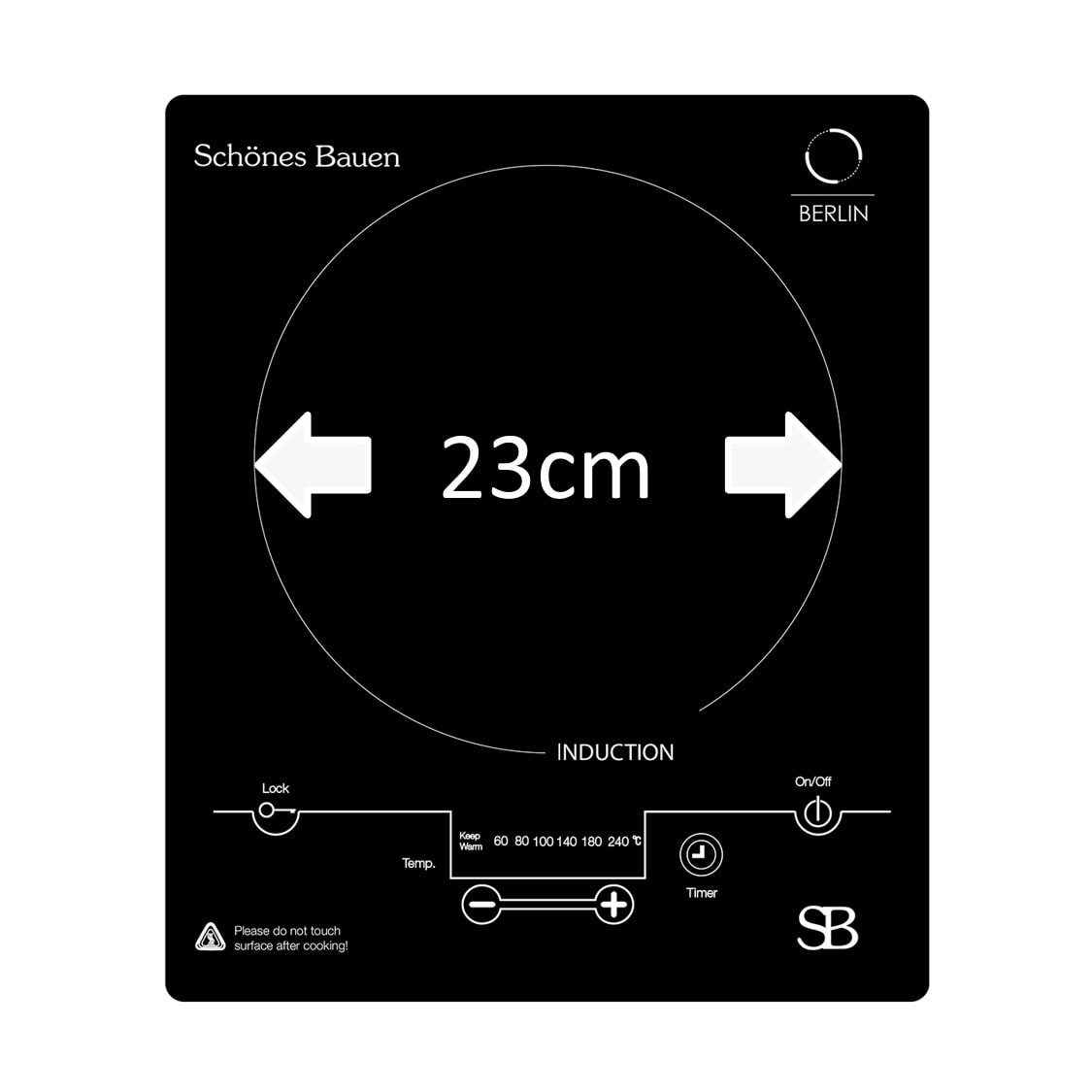 Schönes Bauen Parrilla de Induccion BERLIN 1 Zona Estufa Portátil y  Empotrable 1800 W 110/120 V 18.5 Display y controles Digitales LED a prueba  de