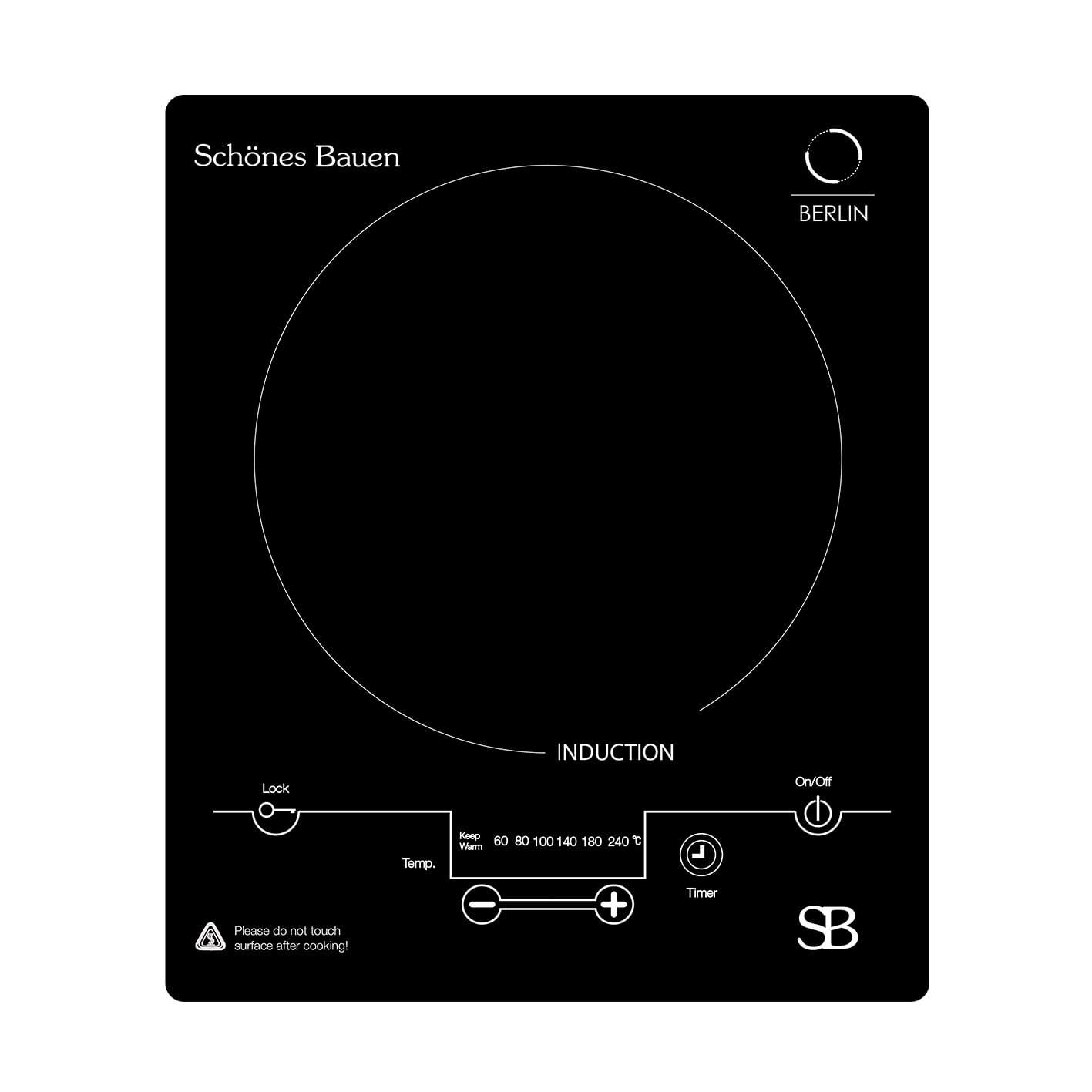 Parrilla de Induccion Schones Bauen BERLIN 120V 1 quemador empotrable y portatil