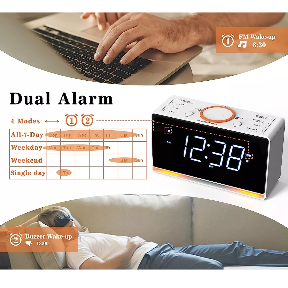Reloj Digital Radio Despertador Bluetooth Soporte Altavoz