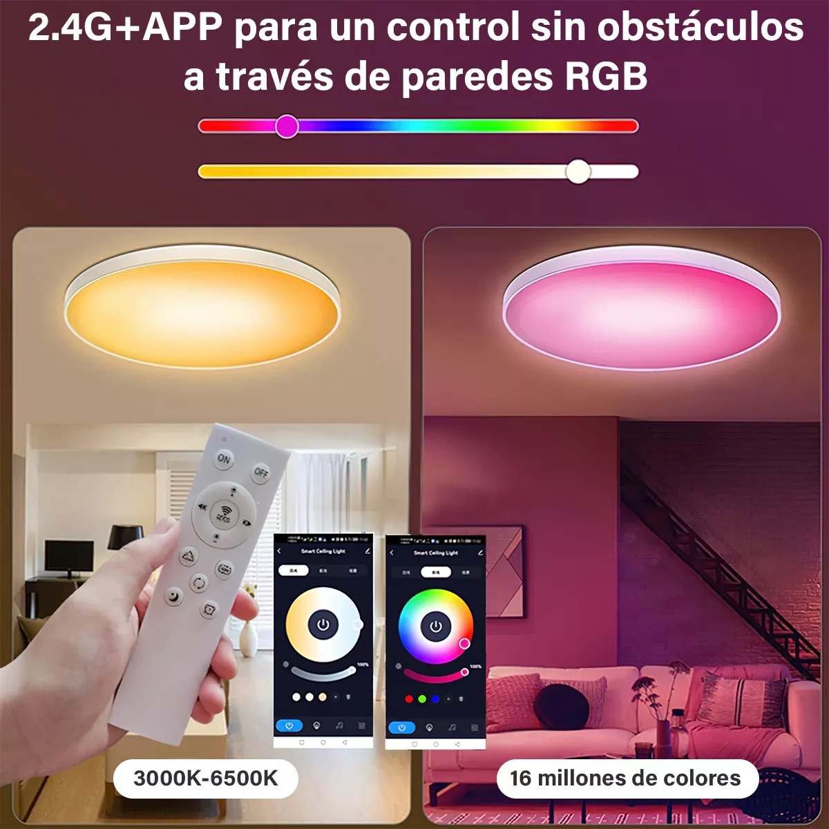 Lámparas De Techo Led 24w 2.4g Lámparas Decorativas 30cm Rgb Blanco