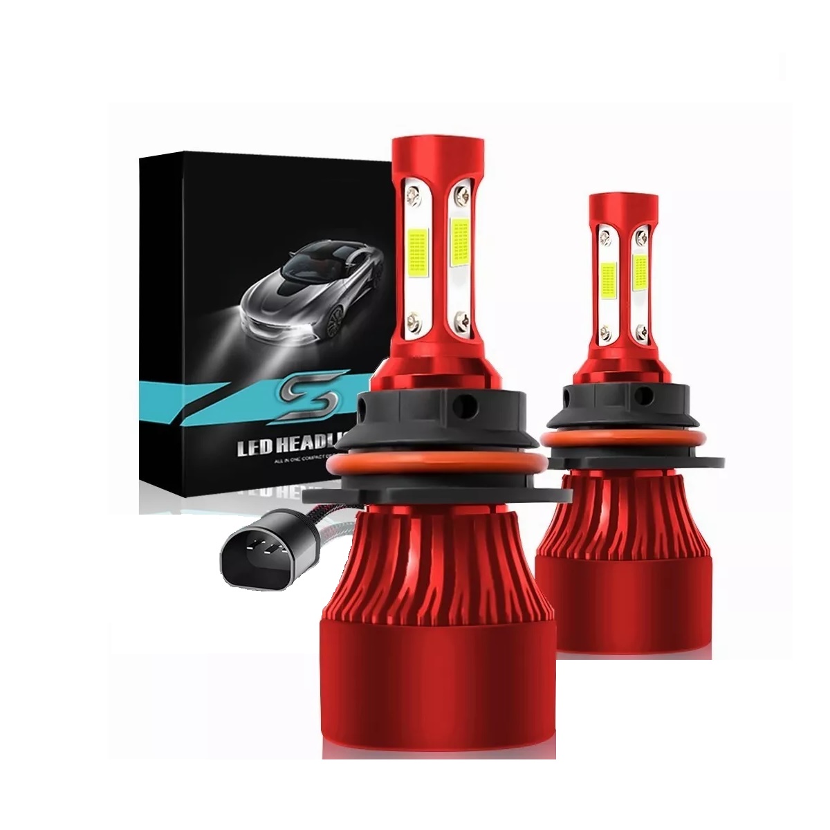 Kit De Luces Led De 4 Lados Rojo Conector 9004 6000k Luz Blanca