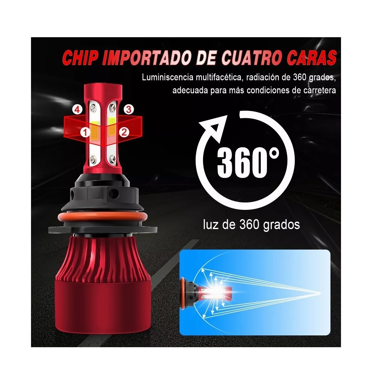 Kit De Luces Led De 4 Lados Rojo Conector 9004 6000k Luz Blanca