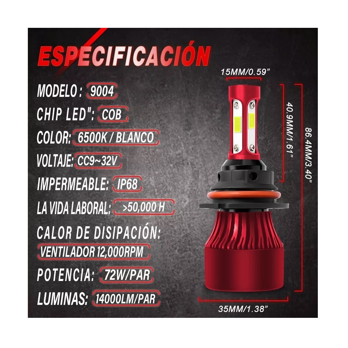Kit De Luces Led De 4 Lados Rojo Conector 9004 6000k Luz Blanca