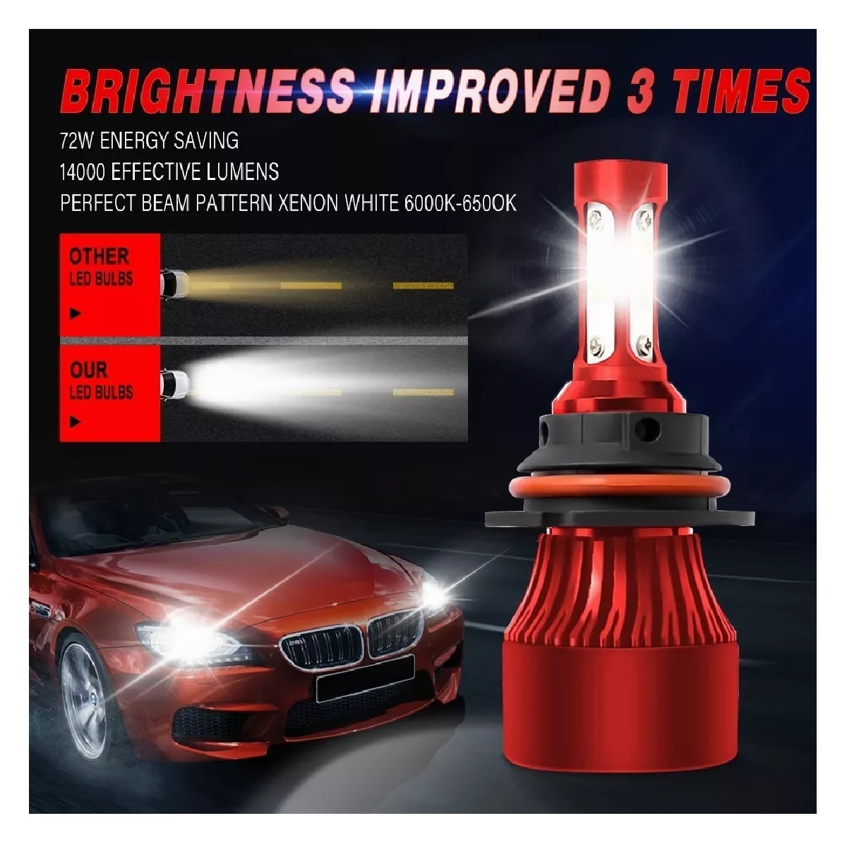 Kit De Luces Led De 4 Lados Rojo Conector 9004 6000k Luz Blanca