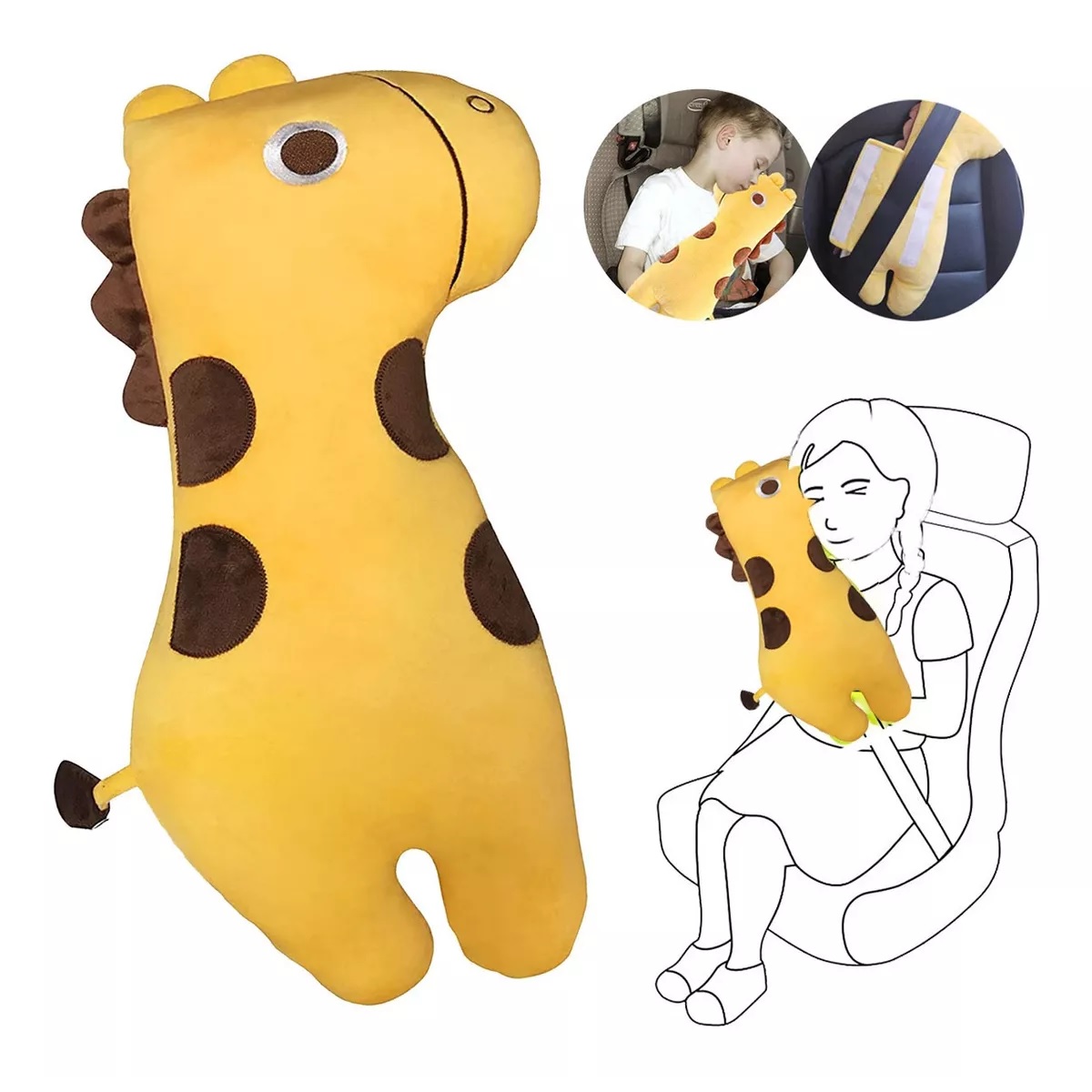 Almohada De Cinturón De Seguridad Para Niños Para Auto Girafa Amarillo