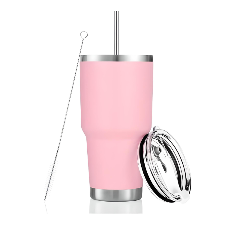 Vaso Térmico Portátil De Acero Inoxidable 30oz Calor/frío Diseño Liso Color Rosa