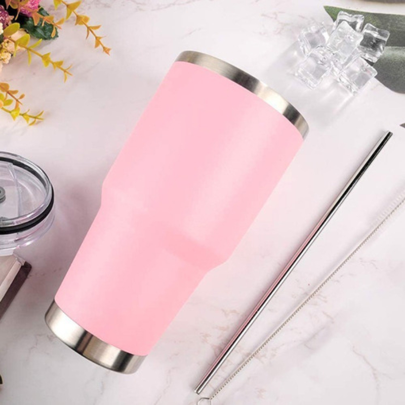 Vaso Térmico Portátil De Acero Inoxidable 30oz Calor/frío Diseño Liso Color Rosa