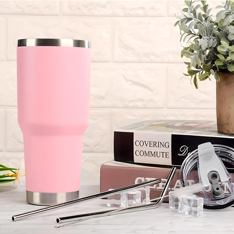 Vaso Térmico Portátil De Acero Inoxidable 30oz Calor/frío Diseño Liso Color Rosa