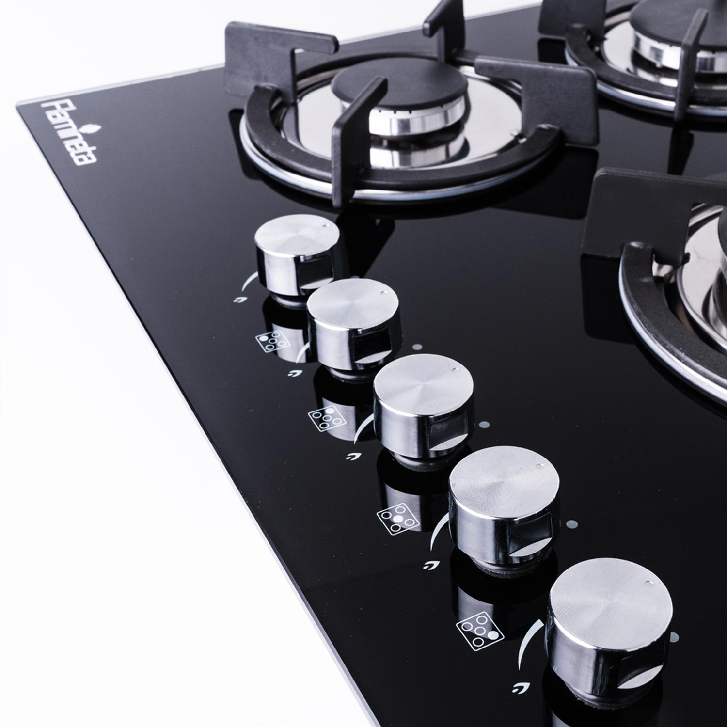 Parrilla estufa de gas 5 quemadores empotrable cristal templado 