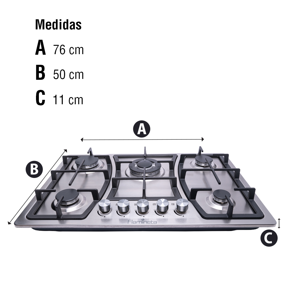 Parrilla a gas empotrable 5 quemadores acero inoxidable flamineta