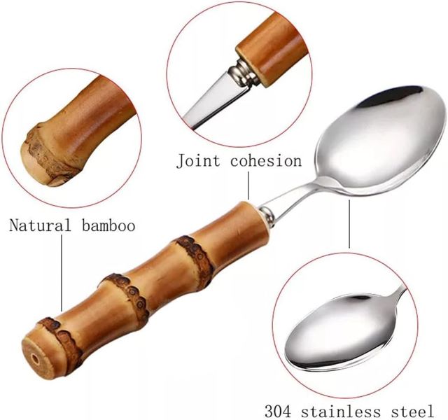 Juego de Cubiertos de Acero Inoxidable con Mango de Bambu