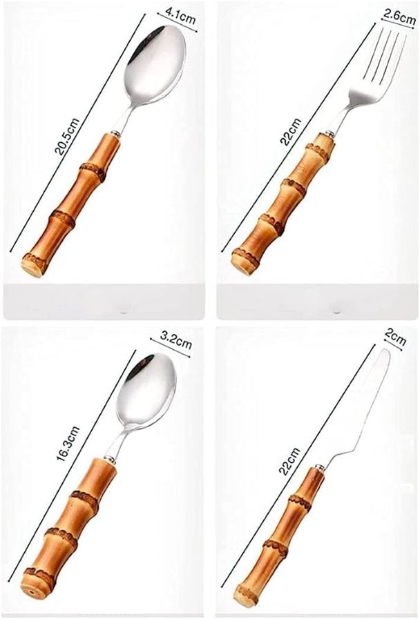 Juego de Cubiertos de Acero Inoxidable con Mango de Bambu