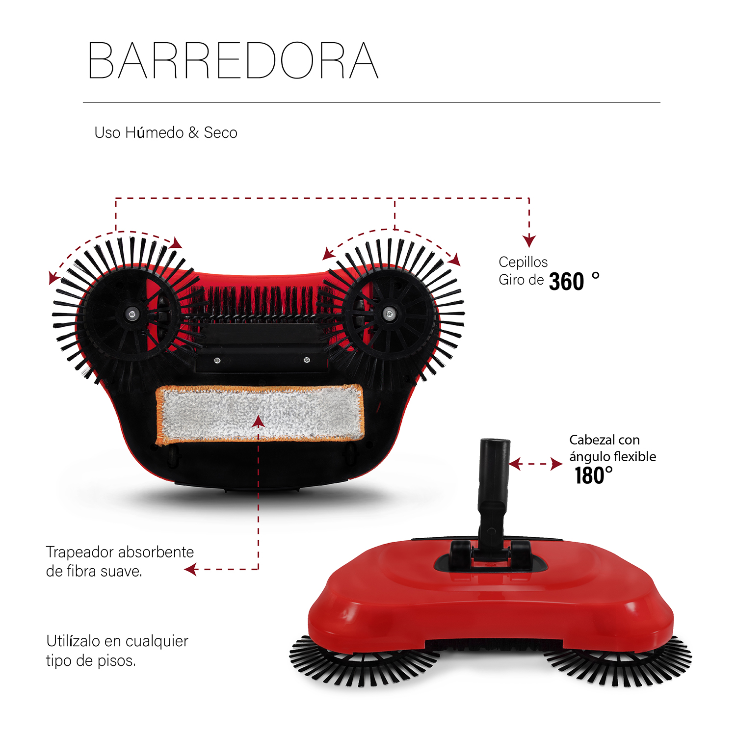 Escoba Barredora Aspiradora Manual Para Limpieza