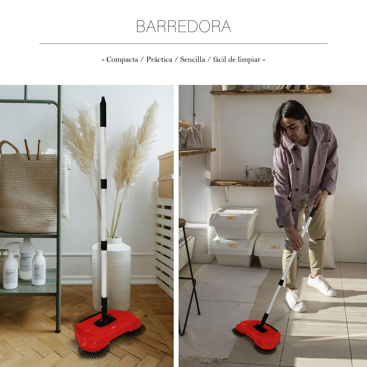 Escoba Barredora Aspiradora Manual Para Limpieza