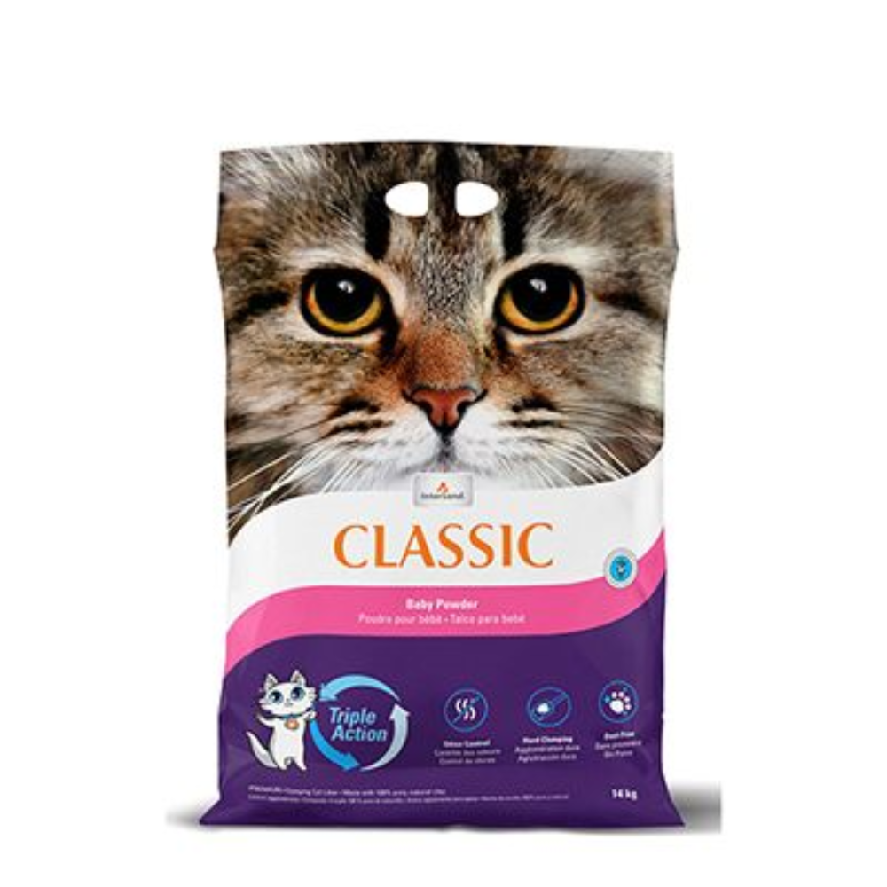 Arena aglutinante de arcilla talco de bebé Classic para gato