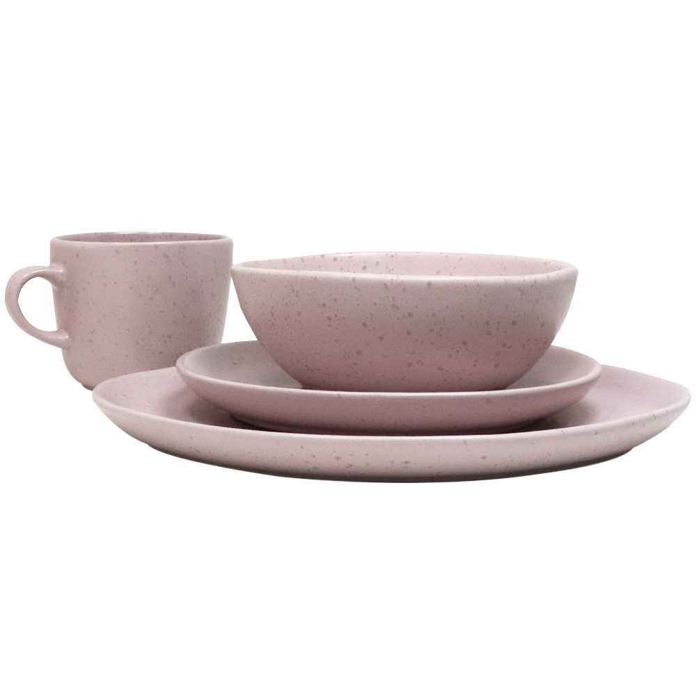 Vajilla de Ceramica Ideen color Rosa con Textura Mate para 4 Personas (16 Piezas)