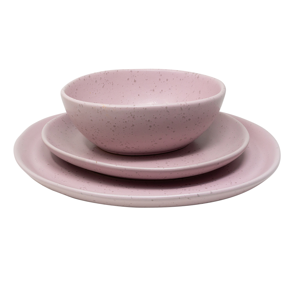 Vajilla de Ceramica Ideen color Rosa con Textura Mate para 4 Personas (16 Piezas)