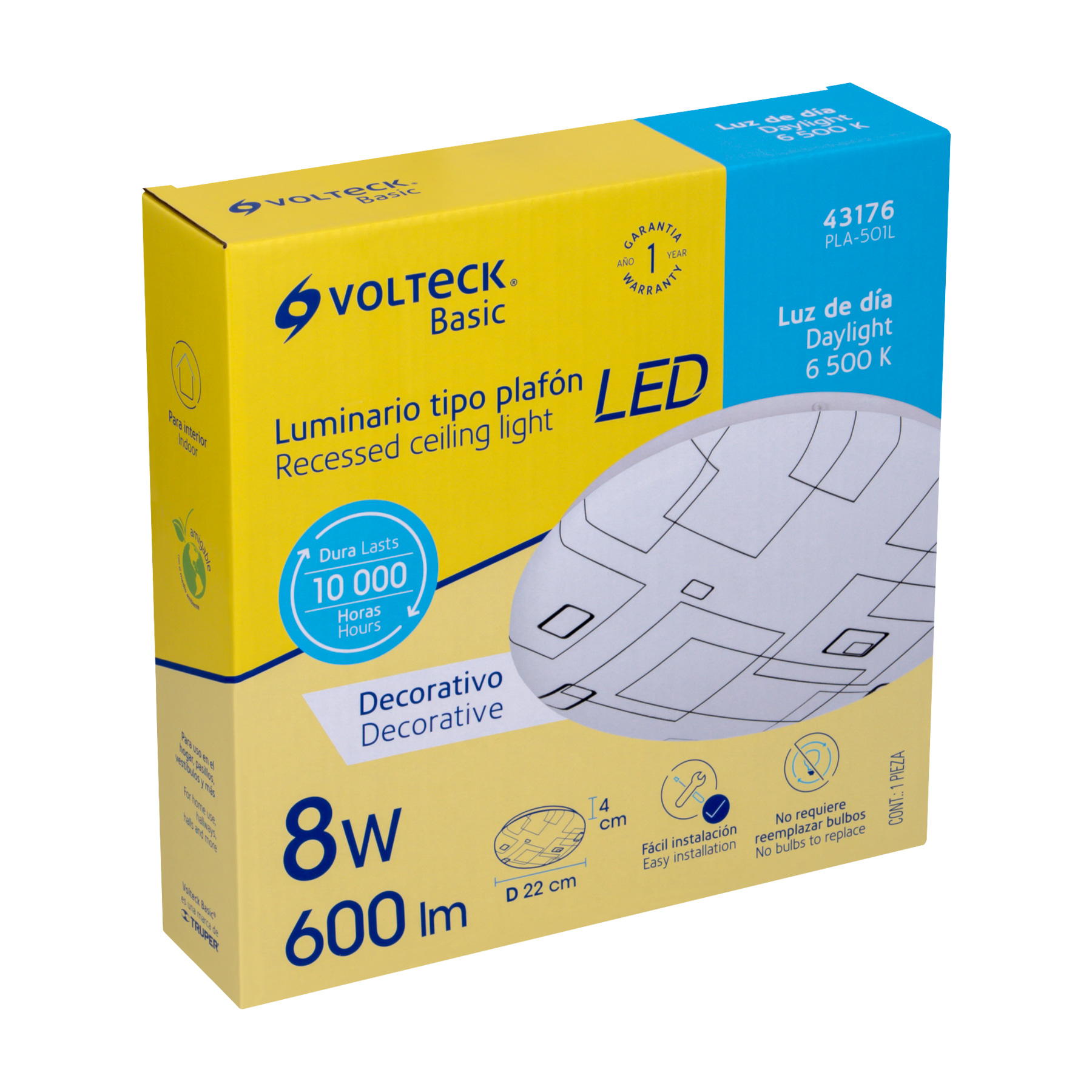 LUMINARIO LED 8 W PLAFÓN DECORATIVO CUADROS LUZ DÍA 43176