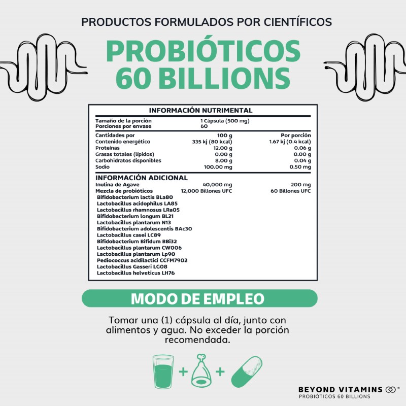 Suplemento Alimenticio Beyond Vitamins Probioticos 60 Billion UFC + Prebióticos 60 cápsulas