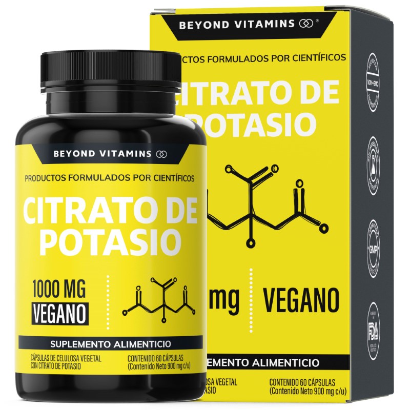 Suplemento Alimenticio Beyond Vitamins Citrato de Potasio 1000mg | Platano en Polvo, Curcuma y Semilla de uva 60 cápsulas