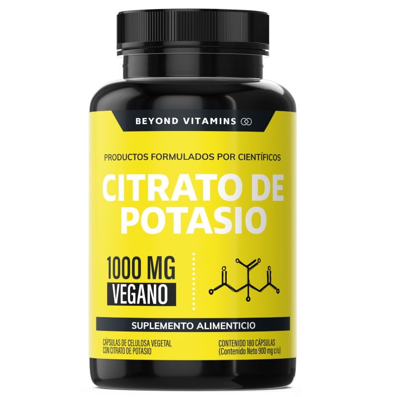 Suplemento Alimenticio Beyond Vitamins Citrato de Potasio 1000mg | Platano en Polvo, Curcuma y Semilla de uva 180 cápsulas