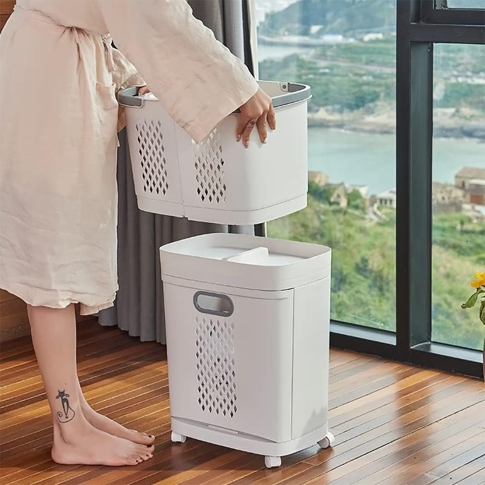 Cesto De Ropa Plástico Con Ruedas 3 Cestas Desmontables