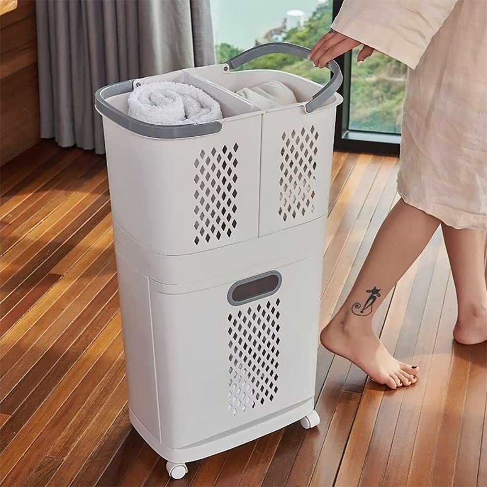 Cesto De Ropa Plástico Con Ruedas 3 Cestas Desmontables