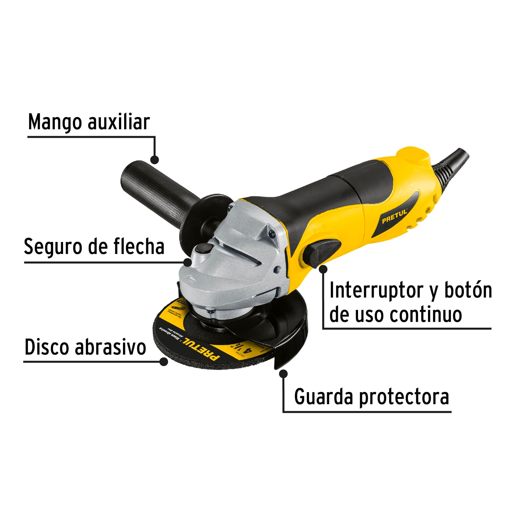 ESMERILADORA ANGULAR 4-1/2" 700 W, PRETUL 24035