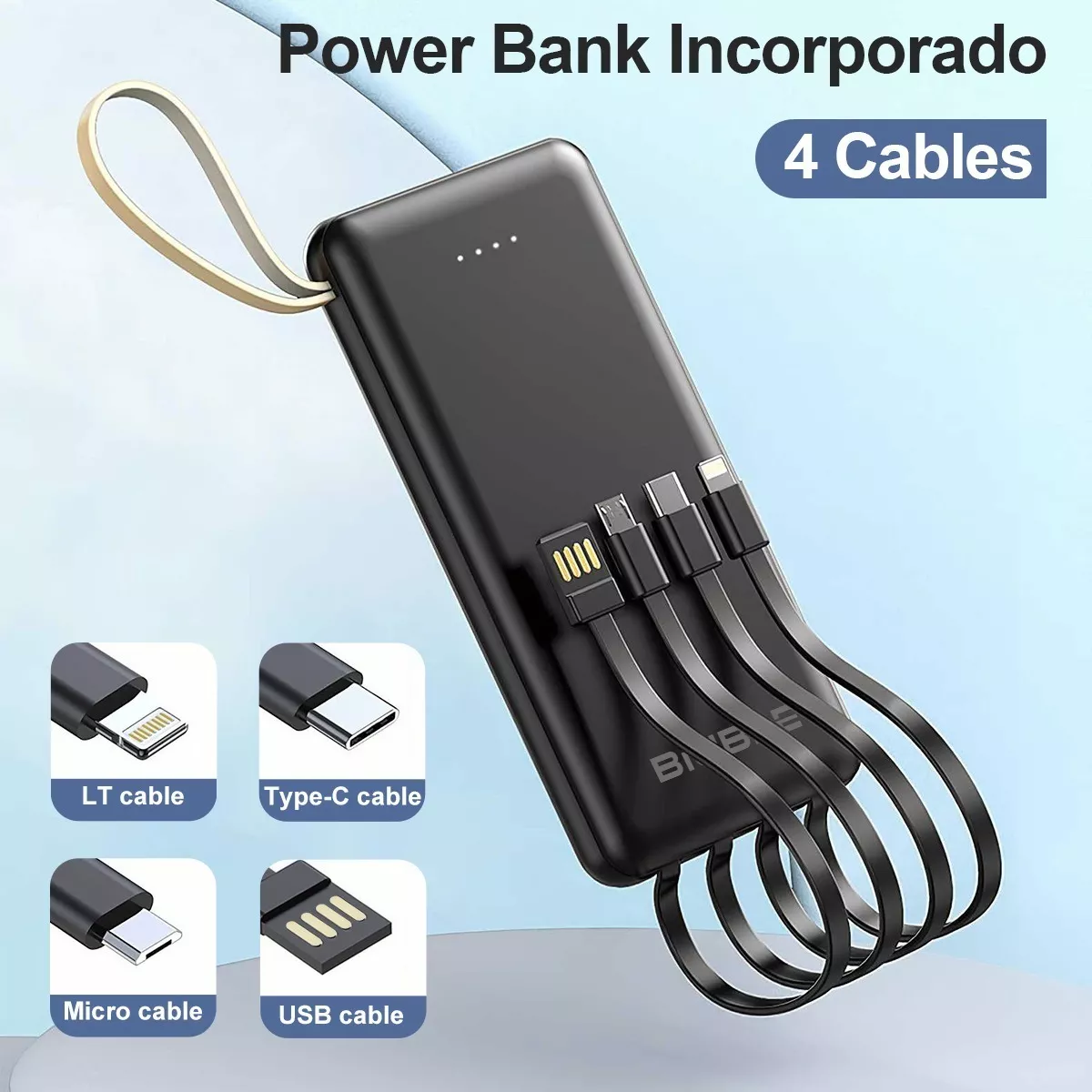 Power Bank 16000mah Batería Carga Rápida Con Línea De Salida negro