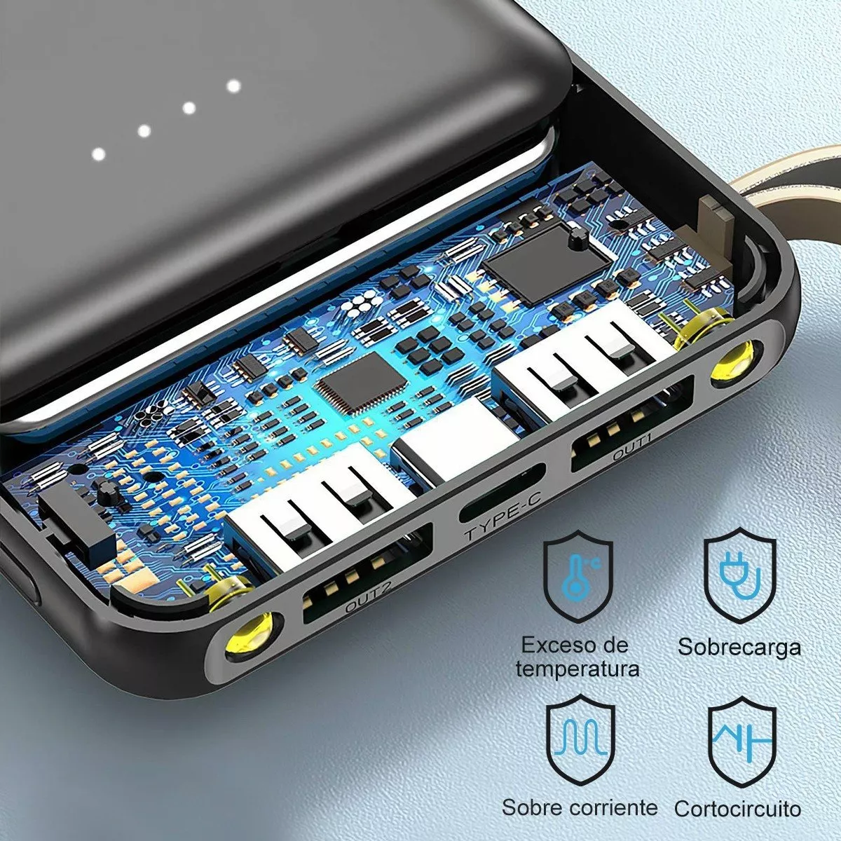 Power Bank 16000mah Batería Carga Rápida Con Línea De Salida negro