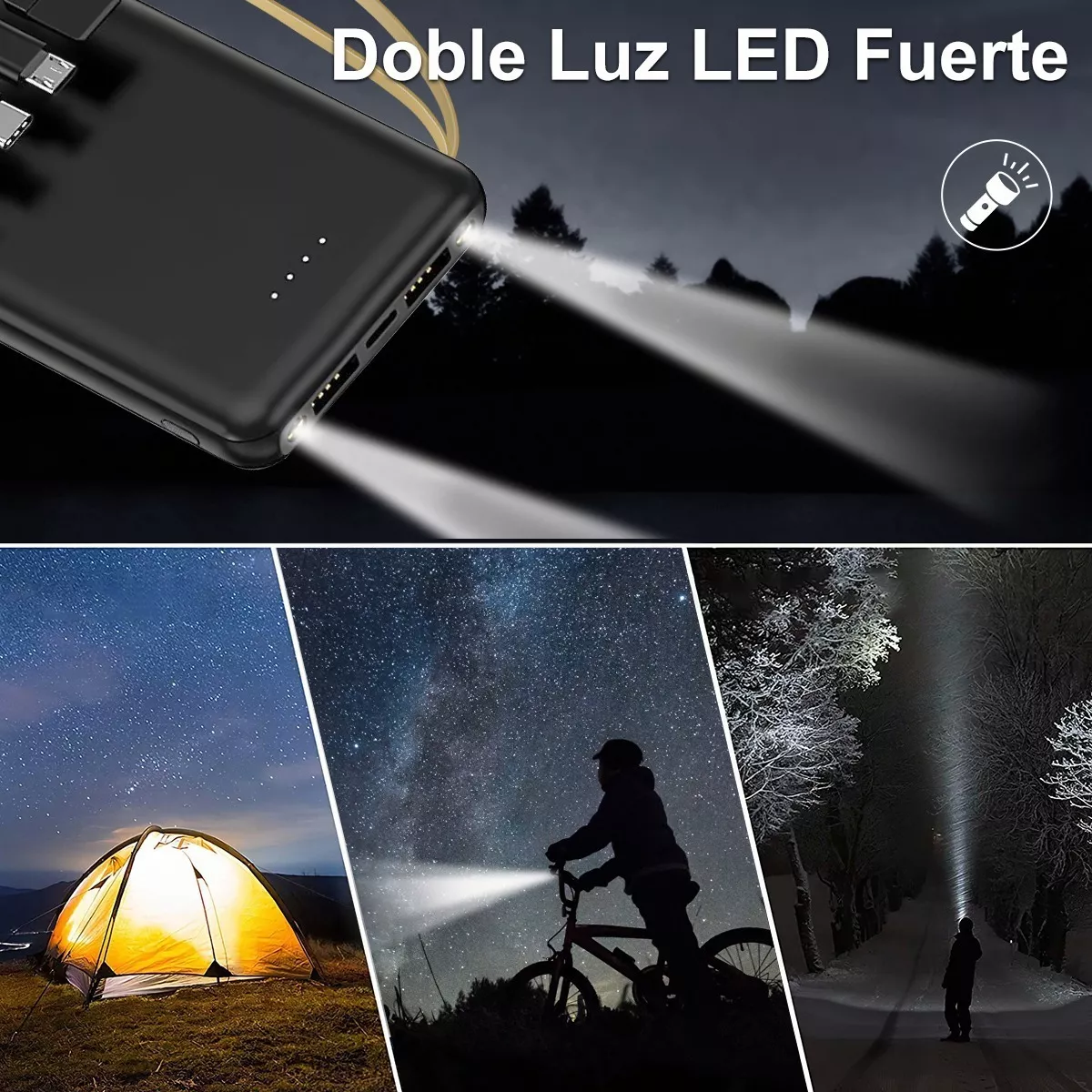 Power Bank 16000mah Batería Carga Rápida Con Línea De Salida negro