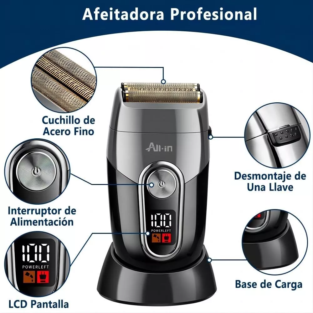 Afeitadora Rasuradora Eléctrica Barba Cortadora de Cabello Negro