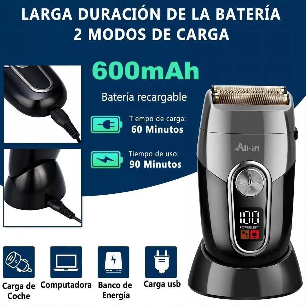 Afeitadora Rasuradora Eléctrica Barba Cortadora de Cabello Negro