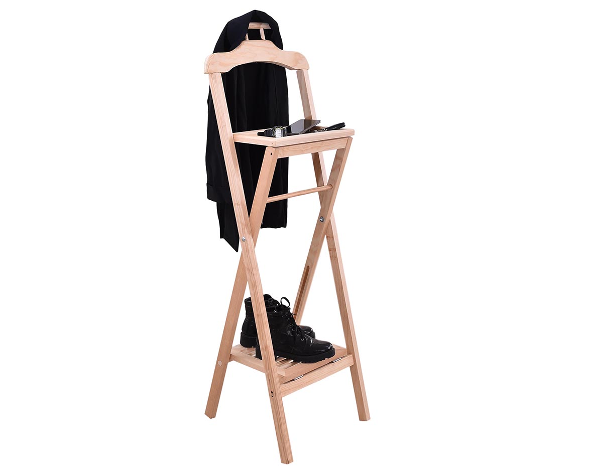 Perchero Porta Traje de Piso con Alhajero Plegable de Madera