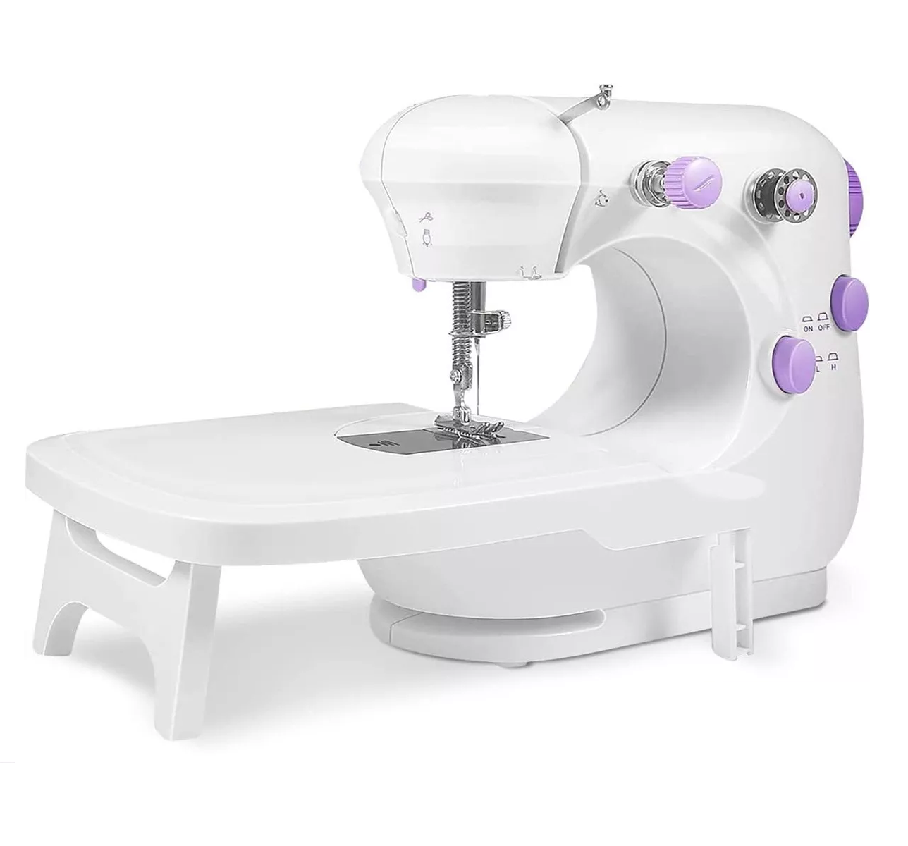 Mini máquina de coser portátil de doble velocidad con mesa extensible