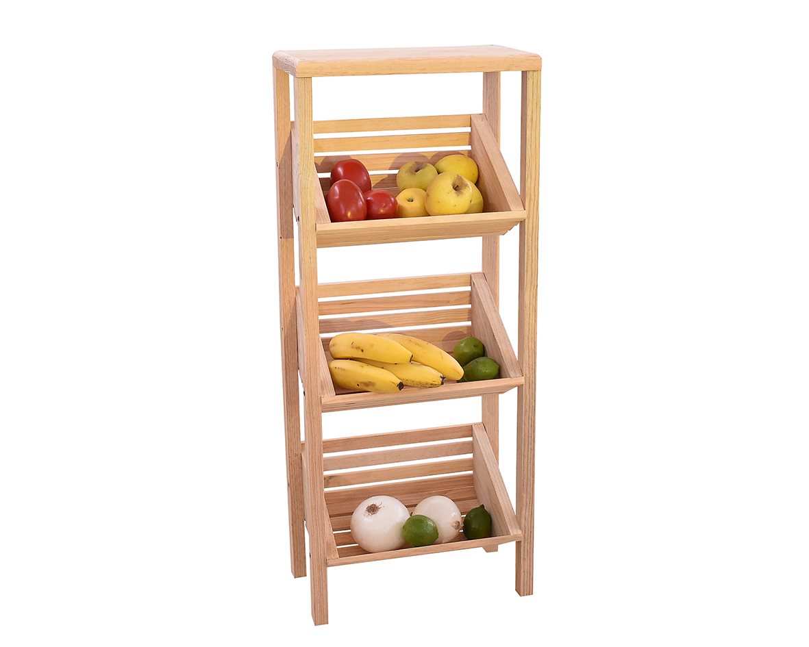 Frutero Organizador de Madera con 3 Canastas