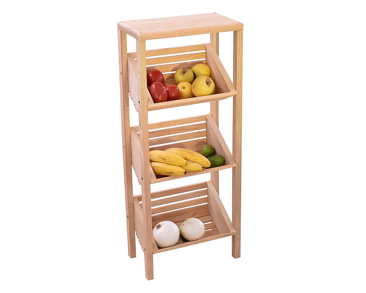 Frutero Organizador de Madera con 3 Canastas