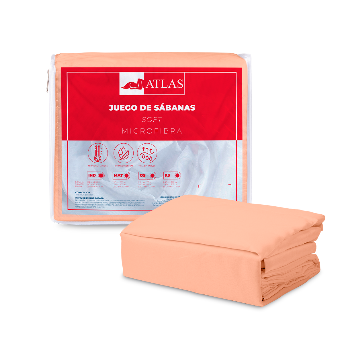 Juego De Sabanas Atlas Soft Queen size Salmon