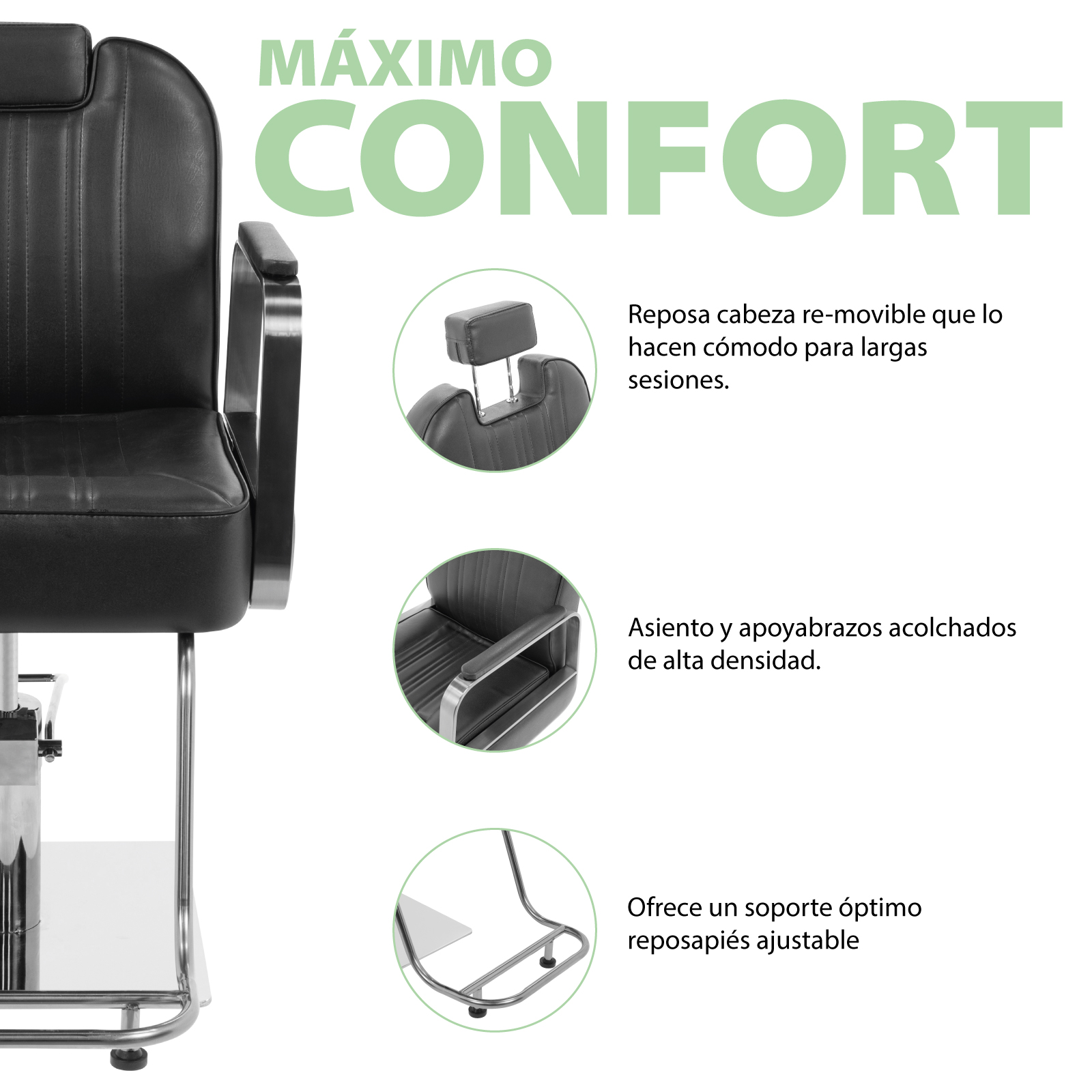 Silla de Peluquería Onof Sillón Hidráulico Reclinable Equipo de Salón de Belleza Negro/Plata
