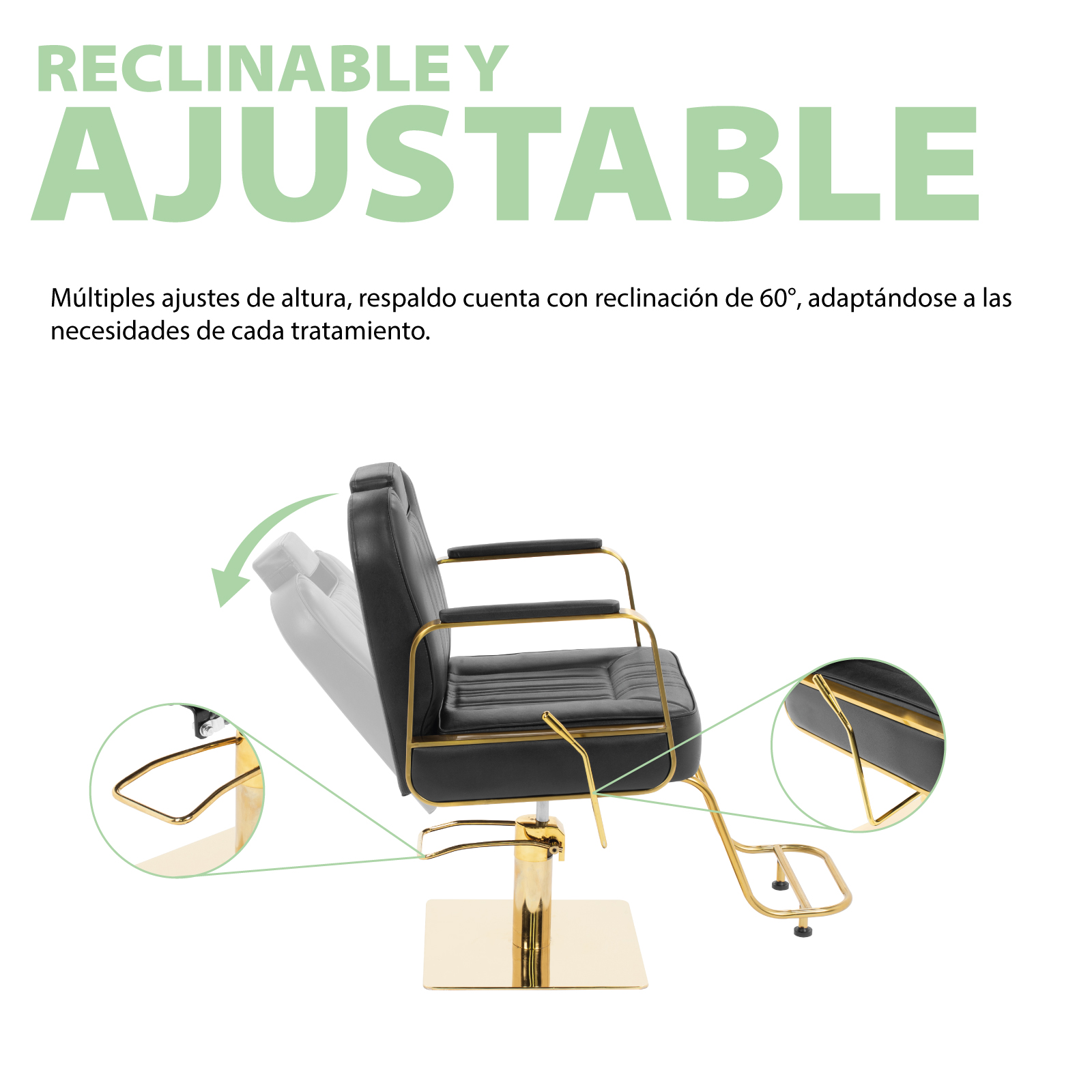 Silla de Peluquería Onof Sillón Hidráulico Reclinable Equipo de Salón de Belleza Negro/Dorado