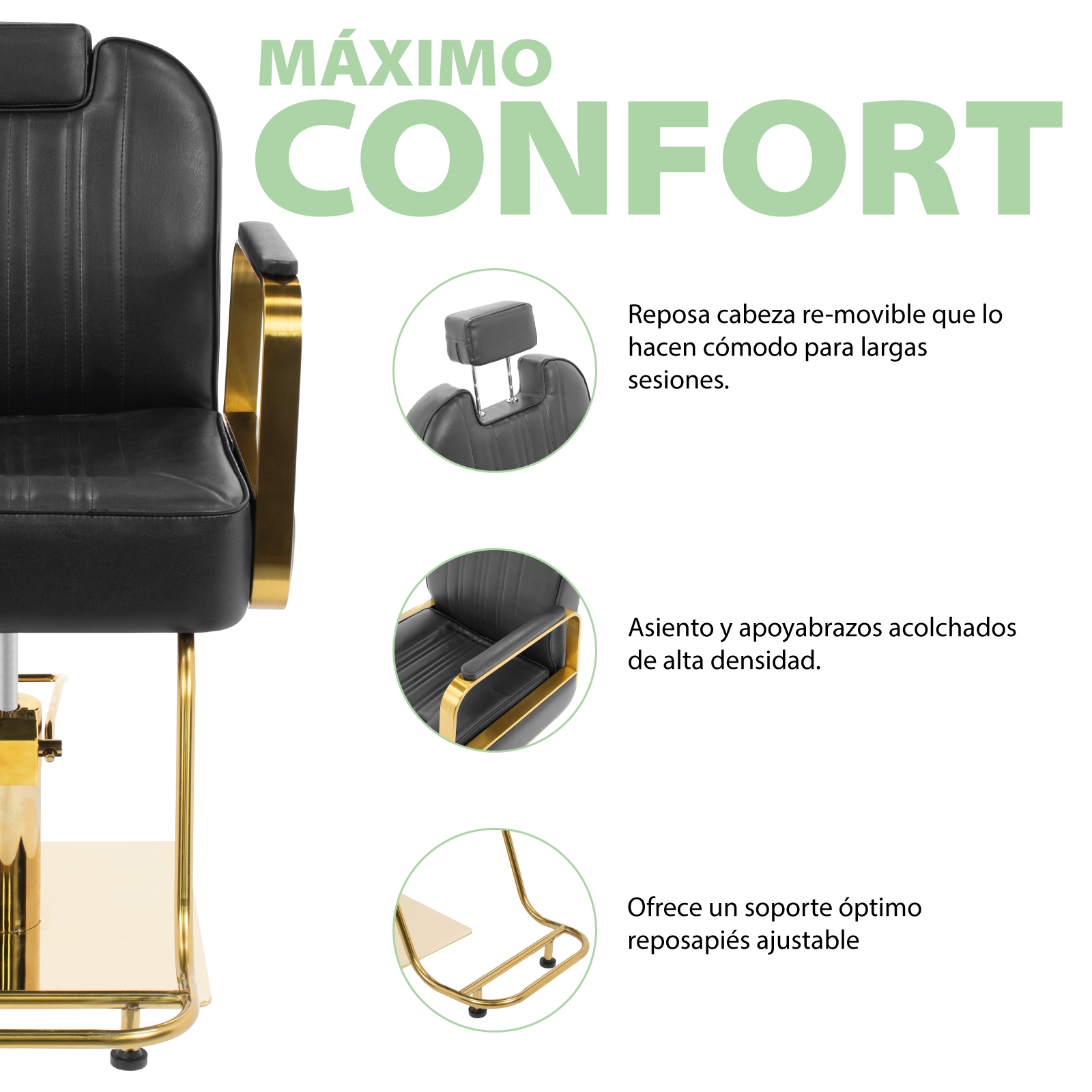 Silla de Peluquería Onof Sillón Hidráulico Reclinable Equipo de Salón de Belleza Negro/Dorado